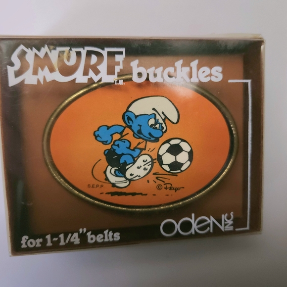 Smurfs Vintage 80s Soccer Orange Belt Buckle Oden NEW In Box - Picture 5 of 9
